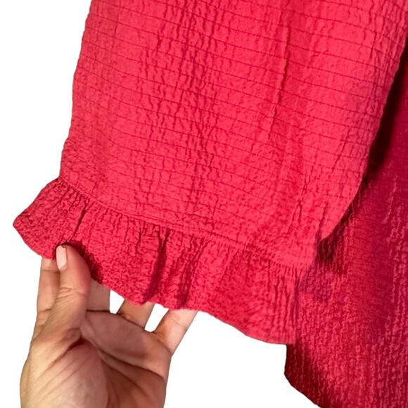 Orvis Dark Pink Button Down V-Neck Long Sleeve Textured Knit Blouse Women Sz L - Picture 3 of 6